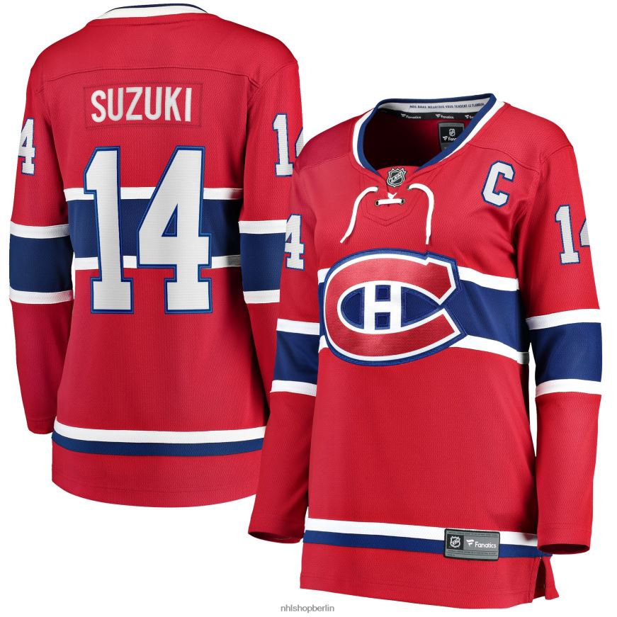 Frauen NHL Abtrünniges Spielertrikot der Montreal Canadiens mit Nick Suzuki Fanatics-Logo auf rotem Heimkapitän-Aufnäher Kleidung BF680T839