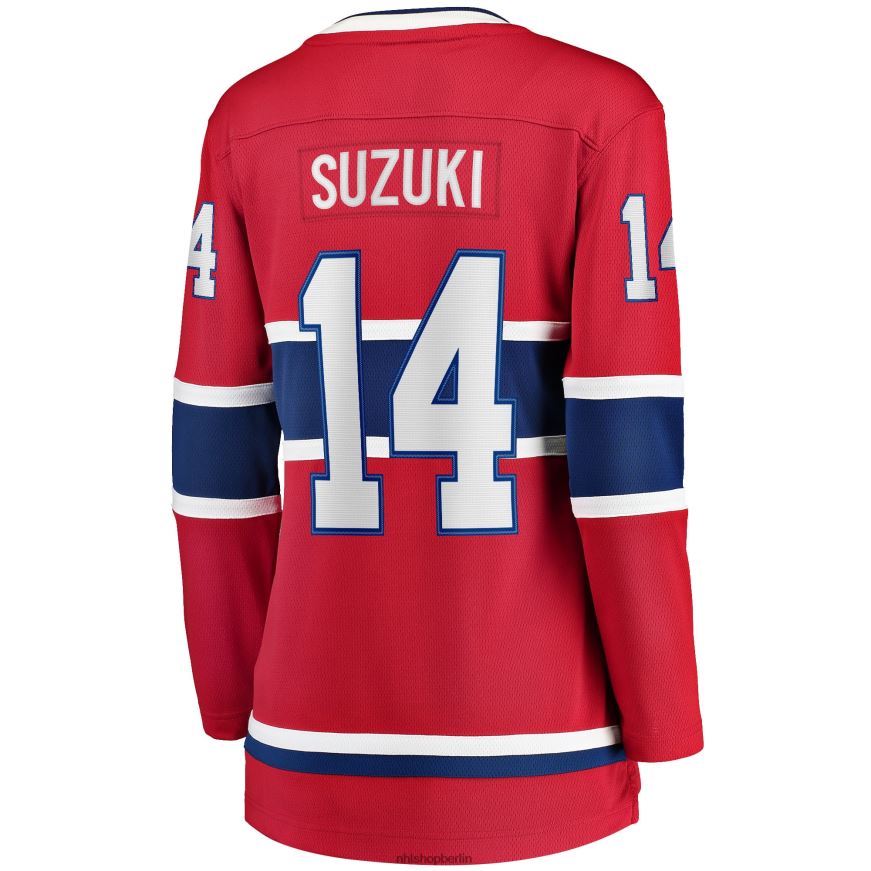 Frauen NHL Abtrünniges Spielertrikot der Montreal Canadiens mit Nick Suzuki Fanatics-Logo auf rotem Heimkapitän-Aufnäher Kleidung BF680T839