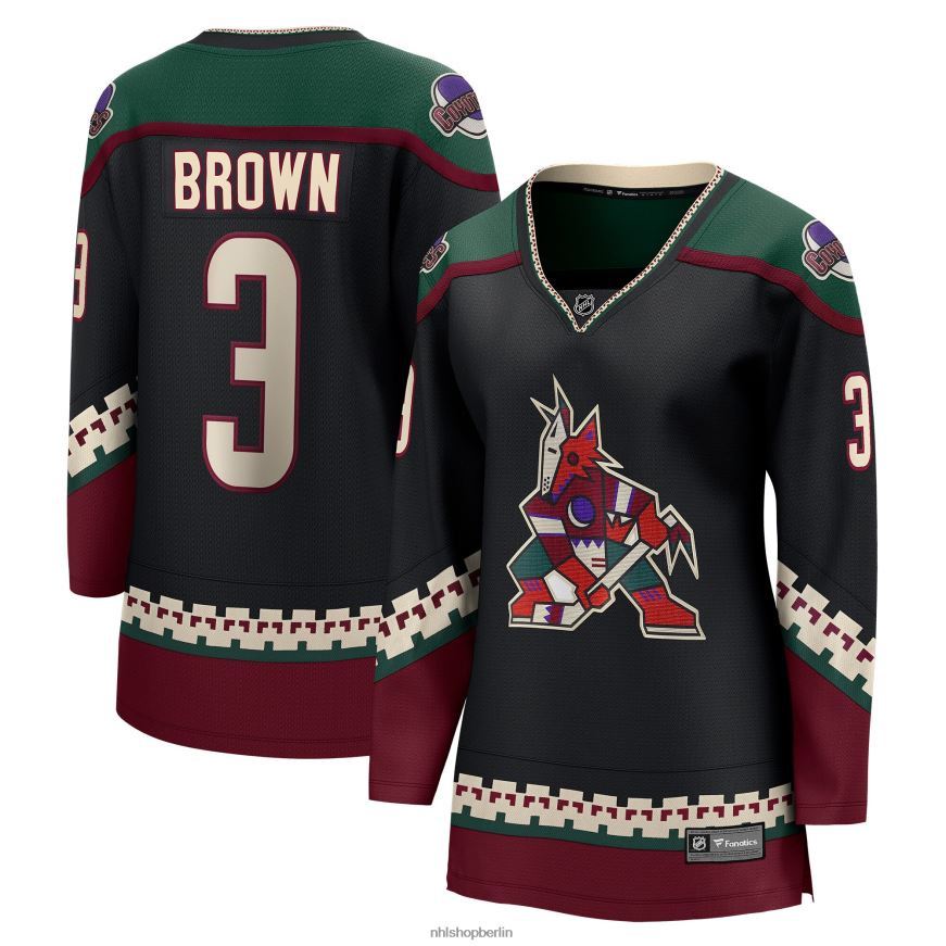 Frauen NHL Arizona Coyotes Josh Brown Fanatics-gebrandetes schwarzes Heim-Ausreißer-Spielertrikot Kleidung BF680T2115