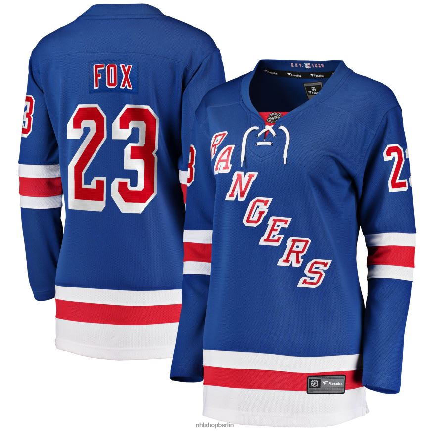 Frauen NHL Blaues Breakaway-Heimtrikot 2017/18 der New York Rangers mit Adam Fox Fanatics-Logo Kleidung BF680T503