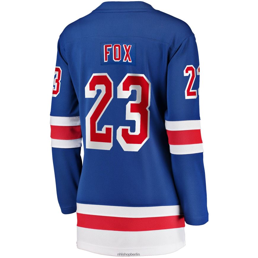 Frauen NHL Blaues Breakaway-Heimtrikot 2017/18 der New York Rangers mit Adam Fox Fanatics-Logo Kleidung BF680T503