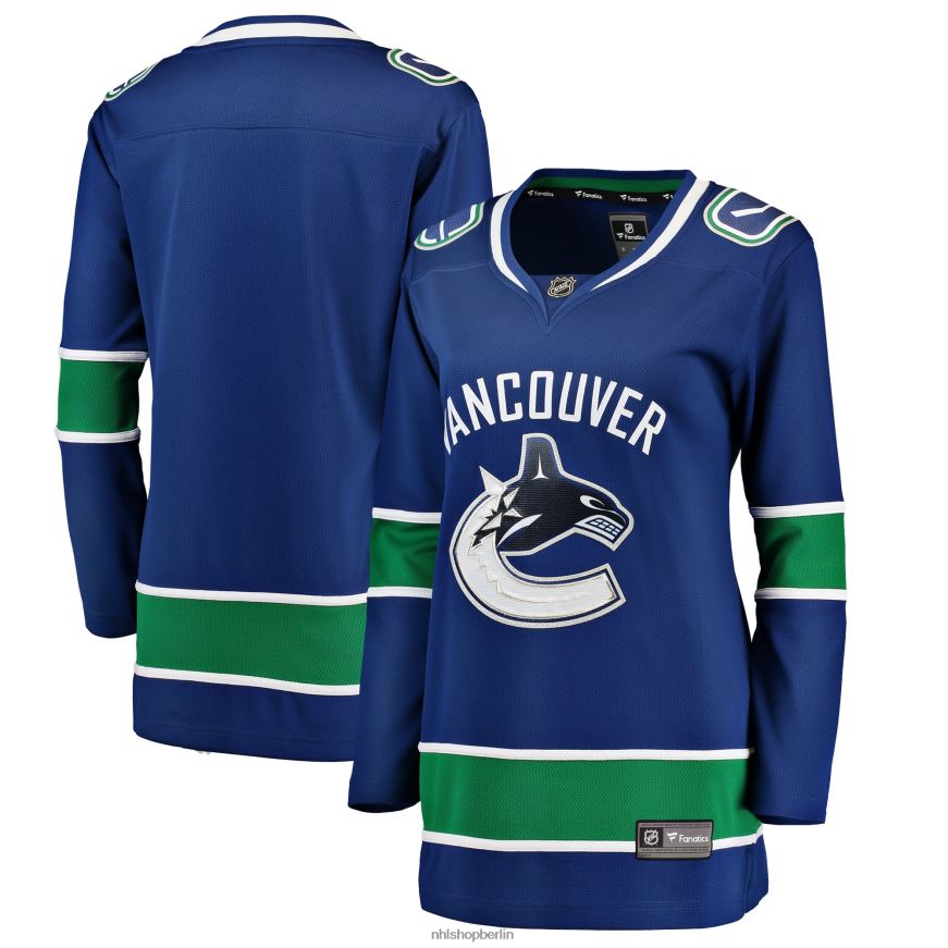 Frauen NHL Blaues Breakaway-Heimtrikot der Vancouver Canucks mit Fanatics-Logo Kleidung BF680T1377