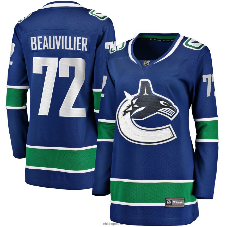 Frauen NHL Blaues Breakaway-Heimtrikot der Vancouver Canucks mit Fanatics-Logo von Anthony Beauvillier Kleidung BF680T1678