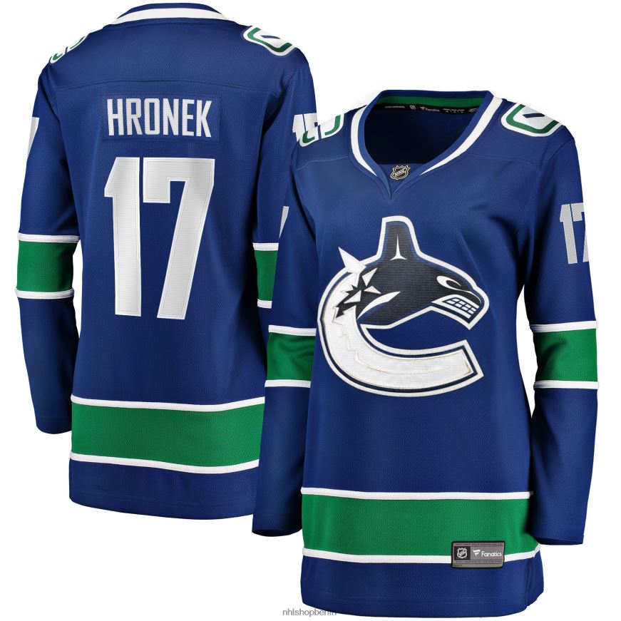 Frauen NHL Blaues Breakaway-Heimtrikot der Vancouver Canucks mit Filip Hronek Fanatics-Logo Kleidung BF680T1685