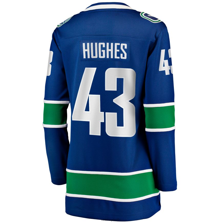 Frauen NHL Blaues Breakaway-Heimtrikot der Vancouver Canucks mit Quinn Hughes Fanatics-Logo Kleidung BF680T1926