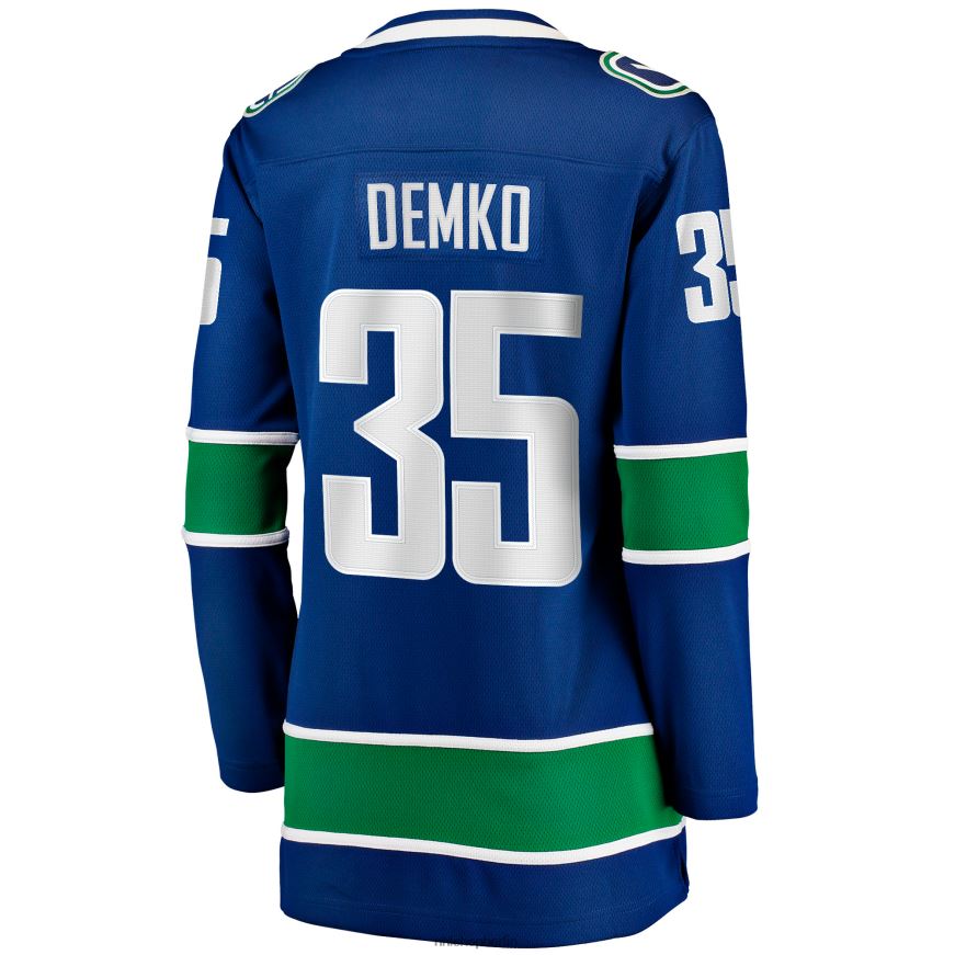 Frauen NHL Blaues Breakaway-Heimtrikot der Vancouver Canucks mit Thatcher-Demko-Fanatiker-Logo Kleidung BF680T2141