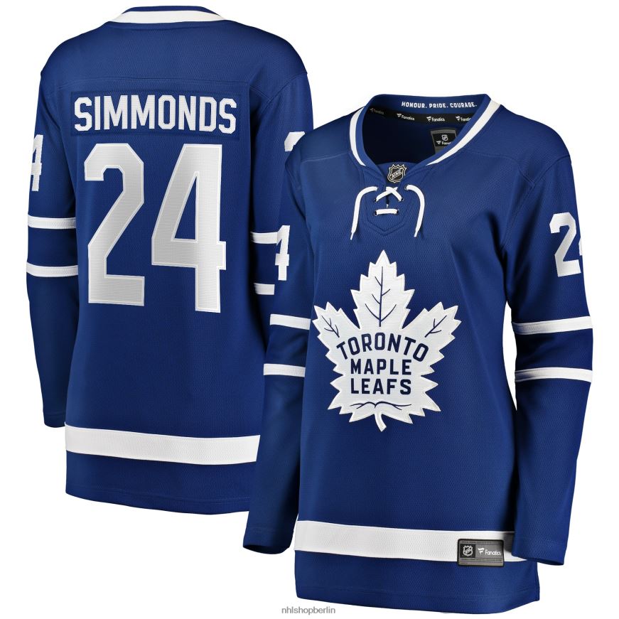 Frauen NHL Blaues Breakaway-Spielertrikot der Toronto Maple Leafs mit Wayne-Simmonds-Fanatiker-Logo Kleidung BF680T1714