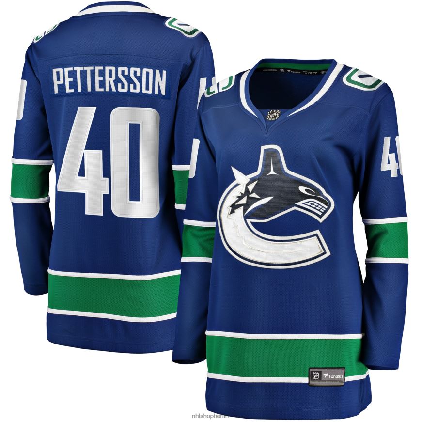 Frauen NHL Blaues Elias Pettersson Fanatics-Heimtrikot der Vancouver Canucks 2019/20 für Premier Breakaway-Spieler Kleidung BF680T1259