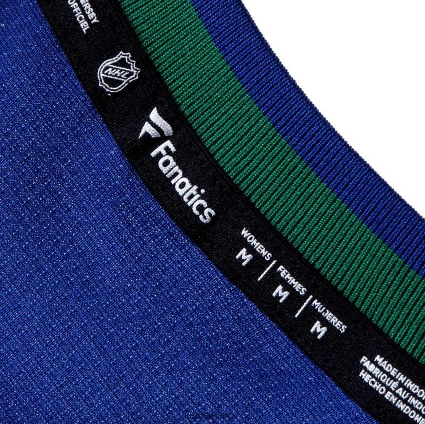 Frauen NHL Blaues Elias Pettersson Fanatics-Heimtrikot der Vancouver Canucks 2019/20 für Premier Breakaway-Spieler Kleidung BF680T1259