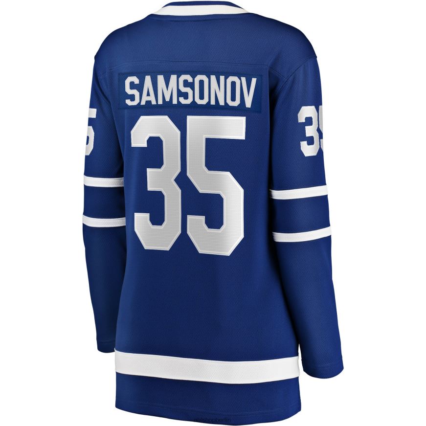 Frauen NHL Blaues Heim-Ausreißer-Spielertrikot der Toronto Maple Leafs mit Ilya Samsonov Fanatics-Logo Kleidung BF680T1792