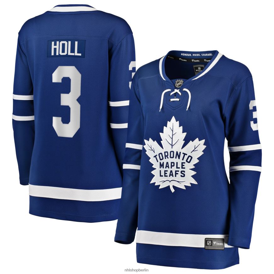 Frauen NHL Blaues Heim-Ausreißer-Spielertrikot der Toronto Maple Leafs mit Justin Holl Fanatics-Logo Kleidung BF680T2074