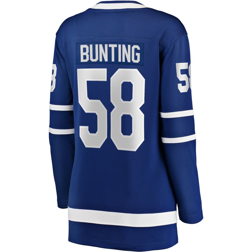 Frauen NHL Blaues Heim-Ausreißer-Spielertrikot der Toronto Maple Leafs mit Michael Bunting Fanatics-Logo Kleidung BF680T1273