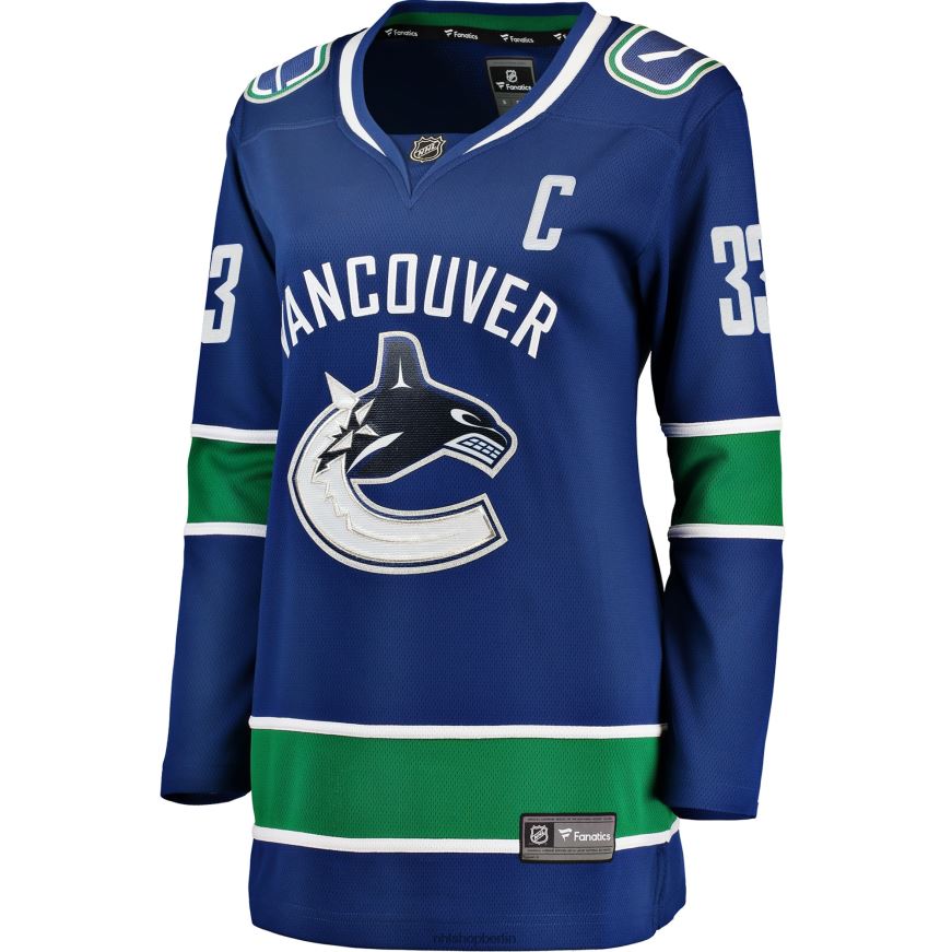 Frauen NHL Blaues Heim-Ausreißer-Spielertrikot der Vancouver Canucks mit Henrik-Sedin-Fanatiker-Logo Kleidung BF680T1388