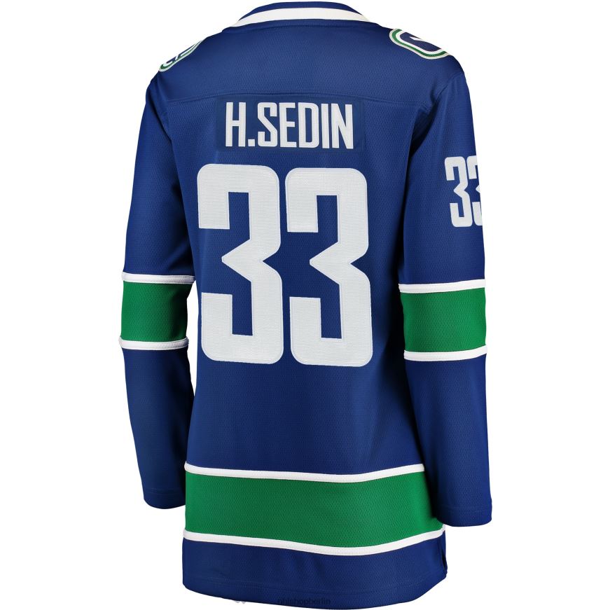 Frauen NHL Blaues Heim-Ausreißer-Spielertrikot der Vancouver Canucks mit Henrik-Sedin-Fanatiker-Logo Kleidung BF680T1388