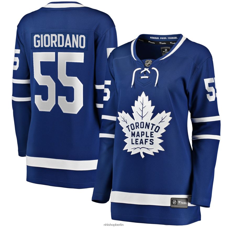 Frauen NHL Blaues Heim-Ausreißertrikot der Toronto Maple Leafs mit Mark Giordano Fanatics-Logo Kleidung BF680T1793