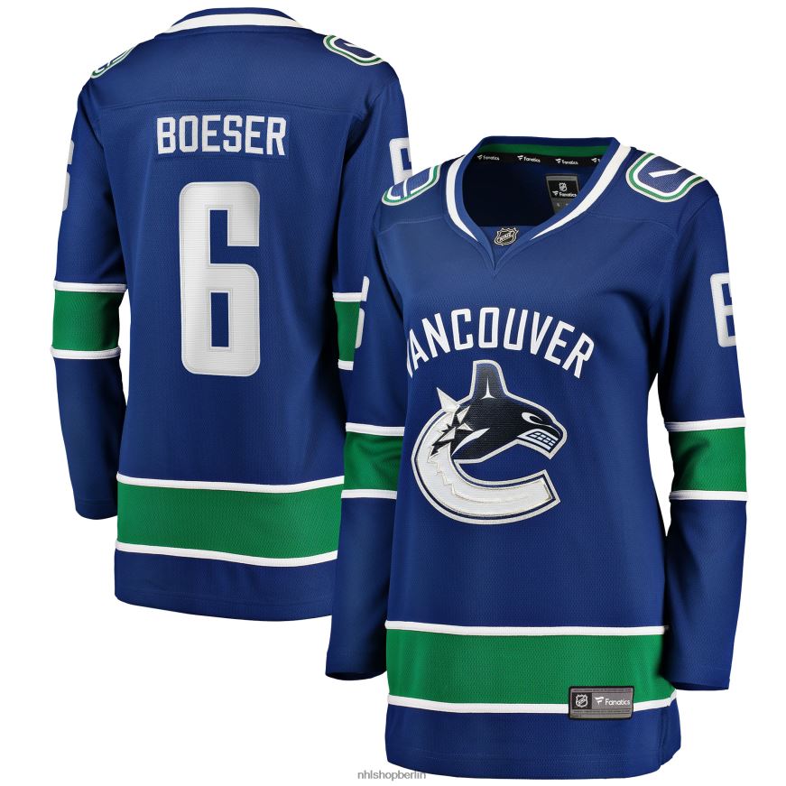 Frauen NHL Blaues Heim-Breakaway-Spielertrikot der Vancouver Canucks mit Brock-Boeser-Fanatiker-Logo Kleidung BF680T2119