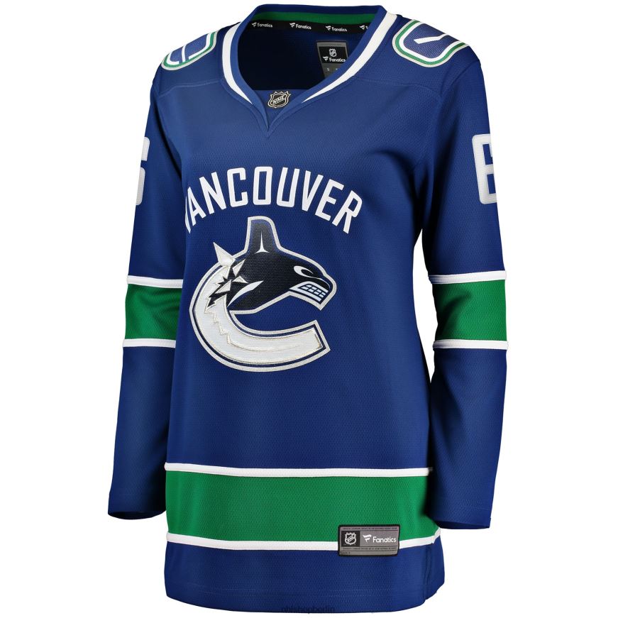 Frauen NHL Blaues Heim-Breakaway-Spielertrikot der Vancouver Canucks mit Brock-Boeser-Fanatiker-Logo Kleidung BF680T2119