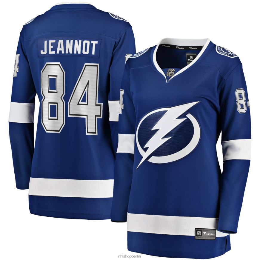 Frauen NHL Blaues Heim-Breakaway-Trikot mit Fanatics-Logo von Tampa Bay Lightning Tanner und Jeannot Kleidung BF680T2294