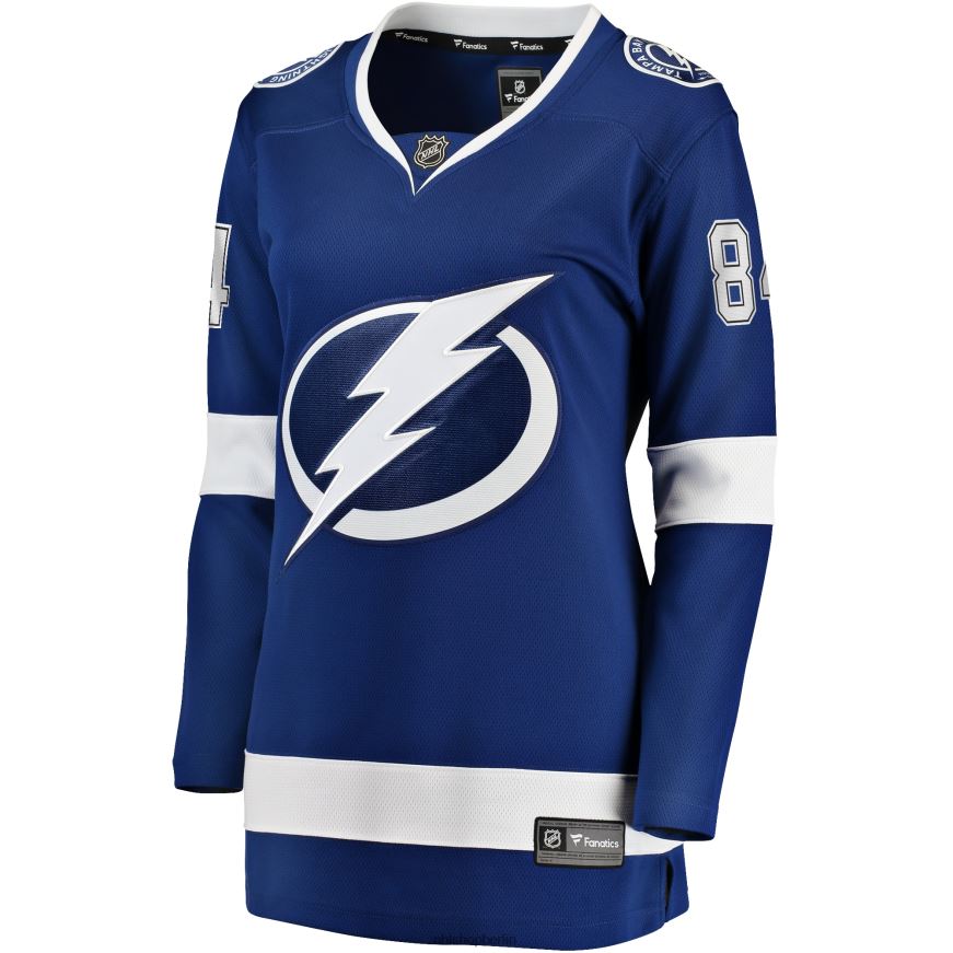 Frauen NHL Blaues Heim-Breakaway-Trikot mit Fanatics-Logo von Tampa Bay Lightning Tanner und Jeannot Kleidung BF680T2294