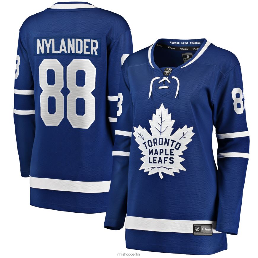 Frauen NHL Blaues Heimteam-Abtrünnigen-Spielertrikot der Toronto Maple Leafs mit William-Nylander-Fanatiker-Logo Kleidung BF680T833