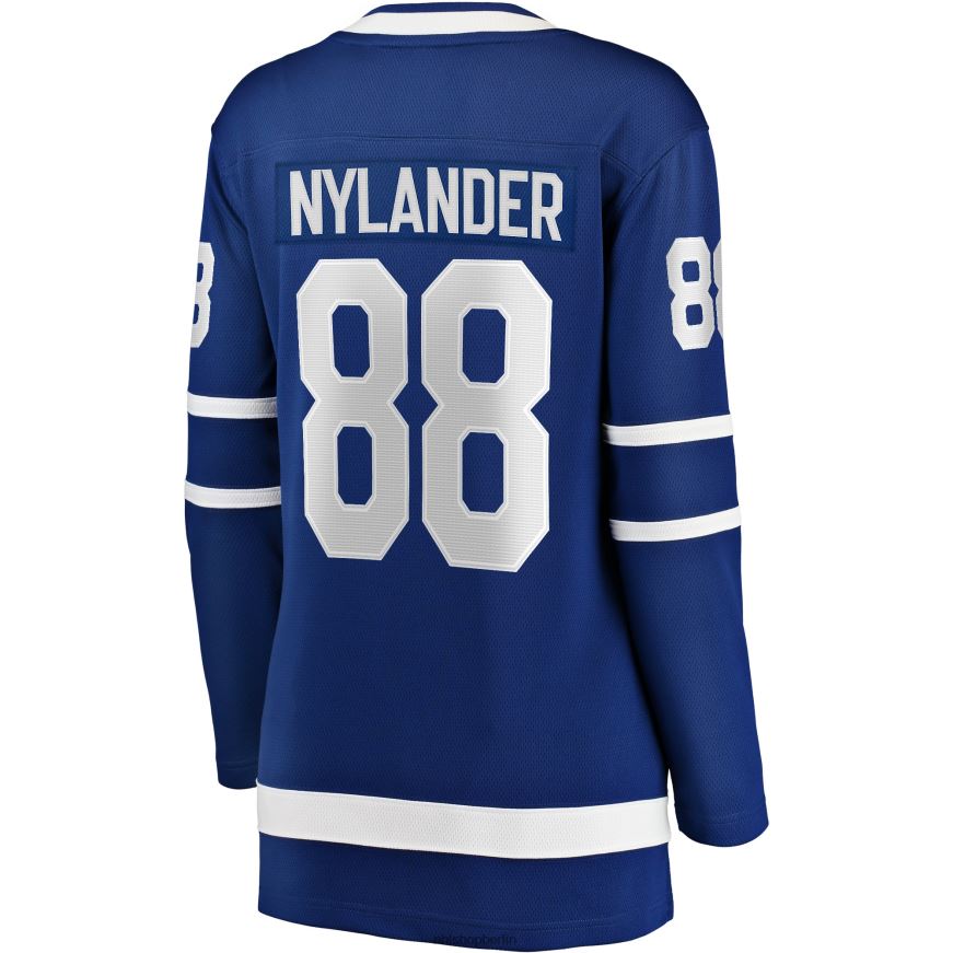 Frauen NHL Blaues Heimteam-Abtrünnigen-Spielertrikot der Toronto Maple Leafs mit William-Nylander-Fanatiker-Logo Kleidung BF680T833