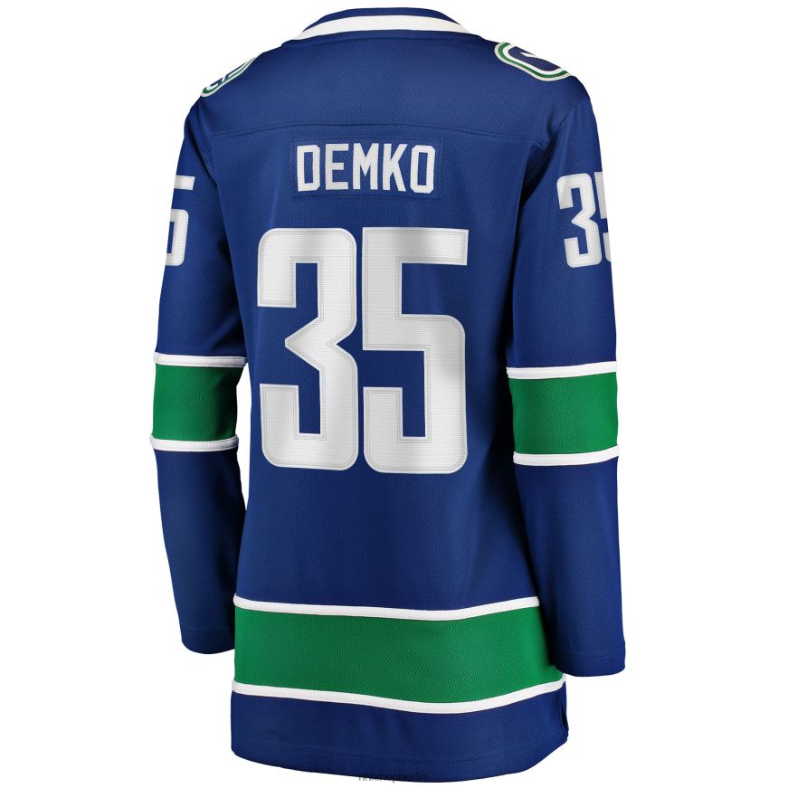 Frauen NHL Blaues Heimtrikot der Vancouver Canucks mit Thatcher-Demko-Fanatiker-Logo für Breakaway-Spieler Kleidung BF680T1460