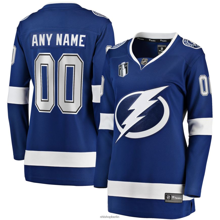 Frauen NHL Blaues Heimtrikot mit Tampa Bay Lightning Fanatics-Logo für das Stanley-Cup-Finale 2022 individuelles Breakaway-Trikot Kleidung BF680T1039