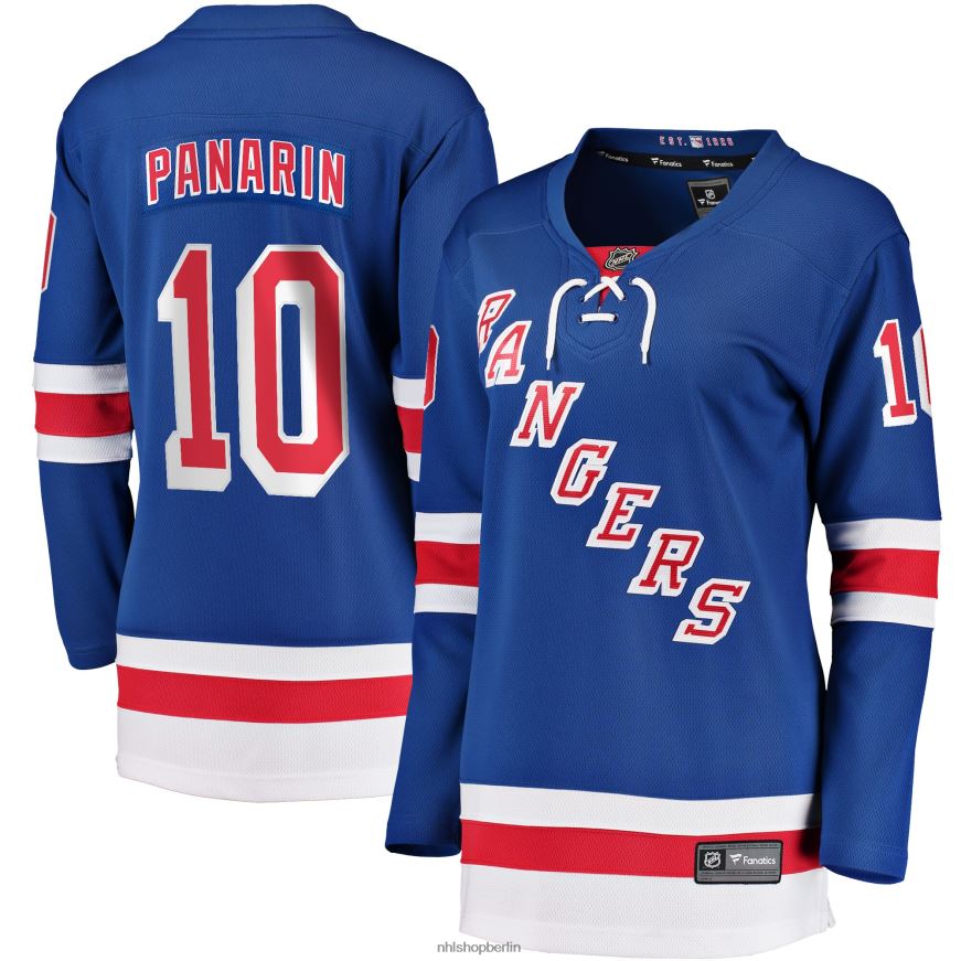 Frauen NHL Blaues Home-Breakaway-Spielertrikot der New York Rangers mit Artemi-Panarin-Fanatiker-Logo Kleidung BF680T924