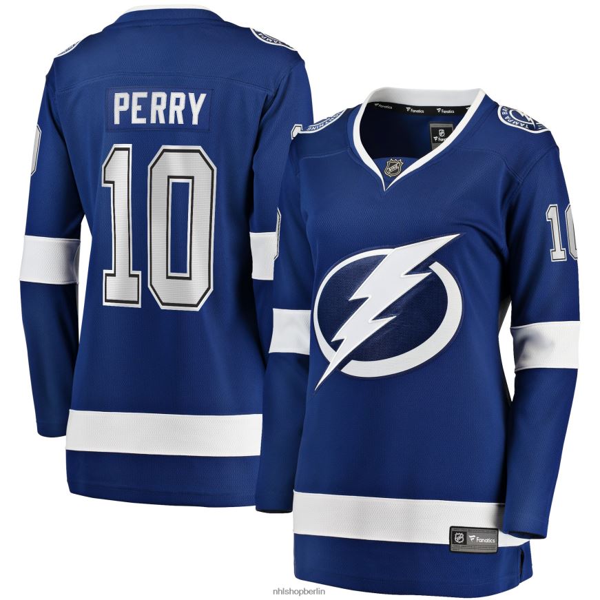 Frauen NHL Blaues Home-Breakaway-Spielertrikot mit Tampa Bay Lightning Corey Perry Fanatics-Logo Kleidung BF680T1474