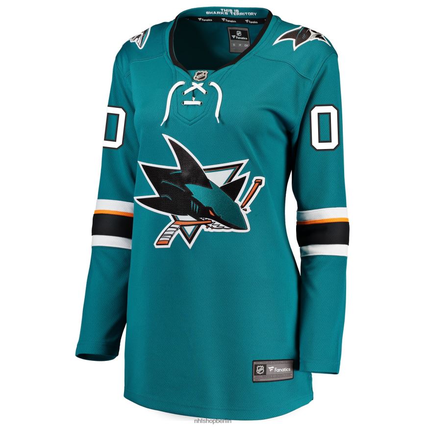 Frauen NHL Blaugrünes 2021/22 Home Breakaway-Trikot der San Jose Sharks Fanatics nach Maß Kleidung BF680T1299