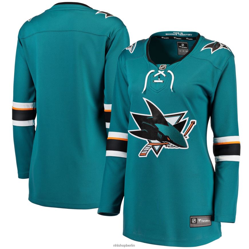 Frauen NHL Blaugrünes Breakaway-Auswärtstrikot der San Jose Sharks mit Fanatics-Logo Kleidung BF680T2234