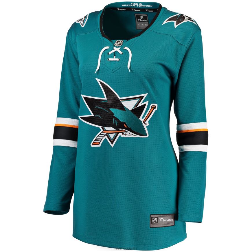 Frauen NHL Blaugrünes Breakaway-Auswärtstrikot der San Jose Sharks mit Fanatics-Logo Kleidung BF680T2234