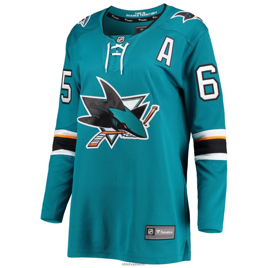 Frauen NHL Blaugrünes Breakaway-Heimspieler-Trikot der San Jose Sharks mit Fanatics-Logo von Erik Karlsson Kleidung BF680T2428