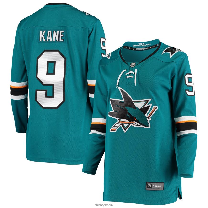 Frauen NHL Blaugrünes Breakaway-Heimspielertrikot der San Jose Sharks mit Fanatics-Logo von Evander Kane Kleidung BF680T2123