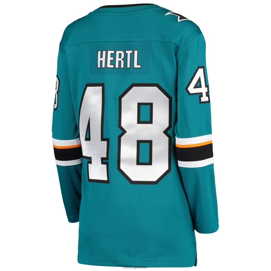 Frauen NHL Blaugrünes Breakaway-Heimspielertrikot der San Jose Sharks mit Fanatics-Logo von Tomas Hertl Kleidung BF680T2435