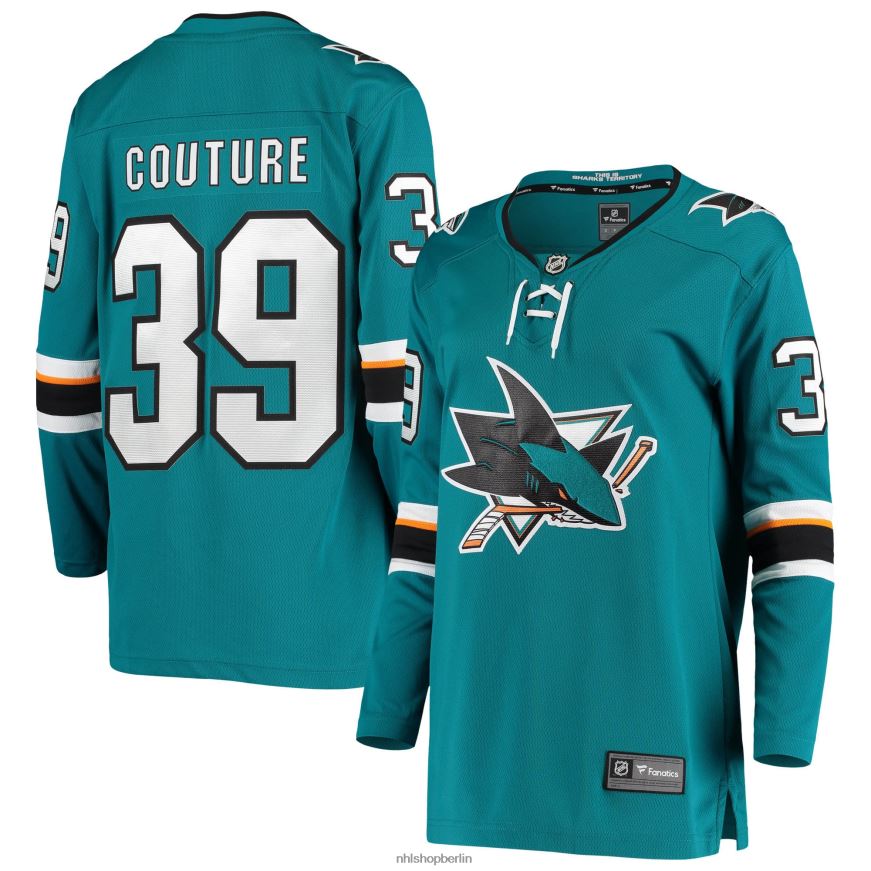 Frauen NHL Blaugrünes Breakaway-Heimspielertrikot der San Jose Sharks mit Logan Couture Fanatics-Logo Kleidung BF680T1234