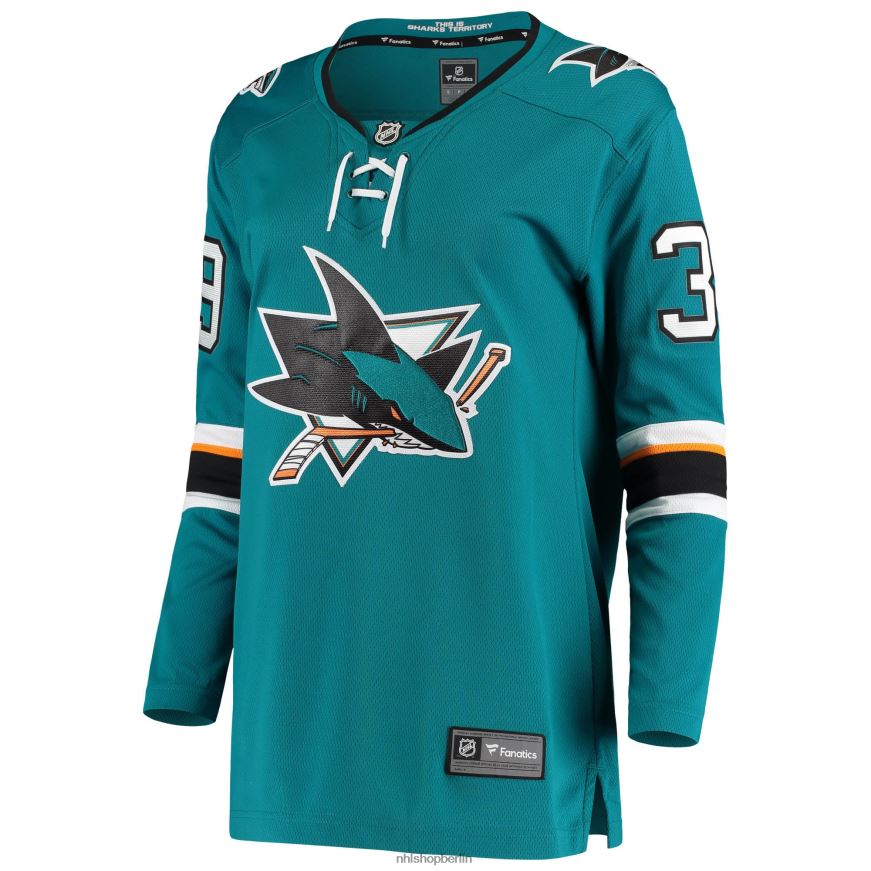 Frauen NHL Blaugrünes Breakaway-Heimspielertrikot der San Jose Sharks mit Logan Couture Fanatics-Logo Kleidung BF680T1234