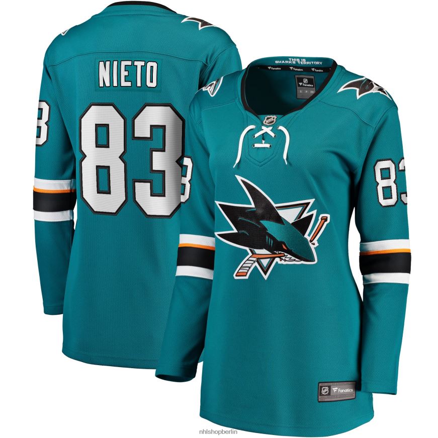 Frauen NHL Blaugrünes Breakaway-Spielertrikot der San Jose Sharks Matt Nieto mit Fanatics-Logo Kleidung BF680T1922