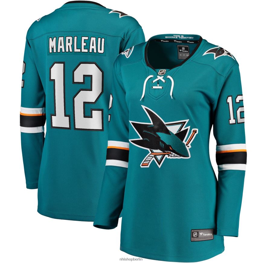 Frauen NHL Blaugrünes Breakaway-Spielertrikot der San Jose Sharks mit Fanatics-Logo von Patrick Marleau Kleidung BF680T895