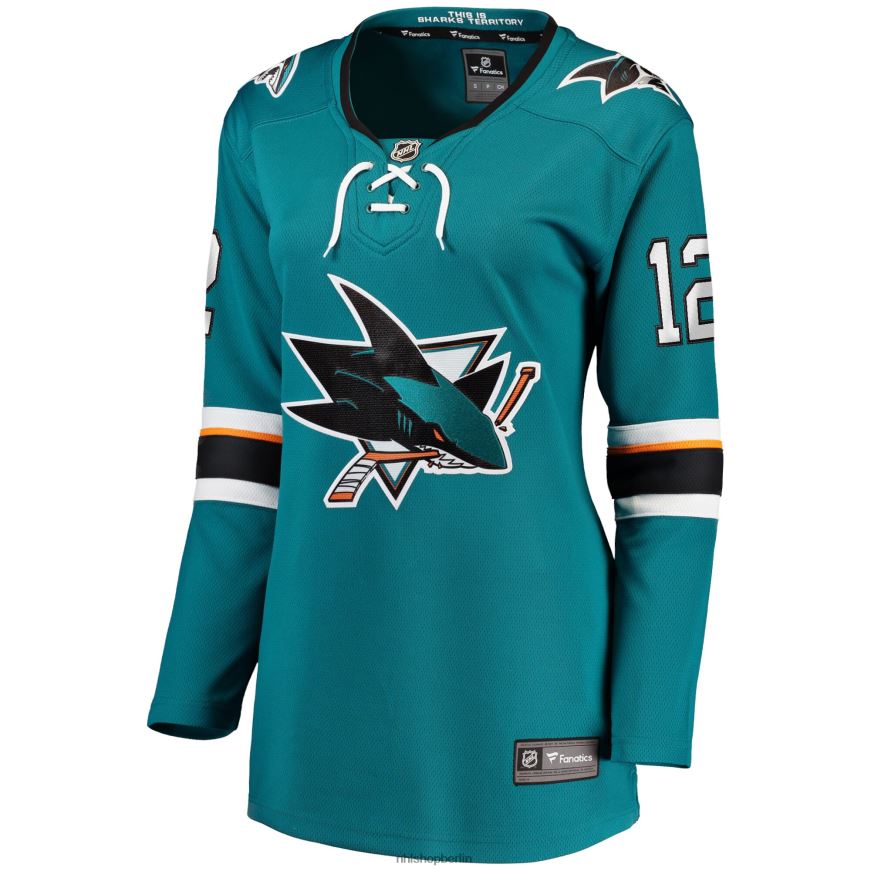 Frauen NHL Blaugrünes Breakaway-Spielertrikot der San Jose Sharks mit Fanatics-Logo von Patrick Marleau Kleidung BF680T895