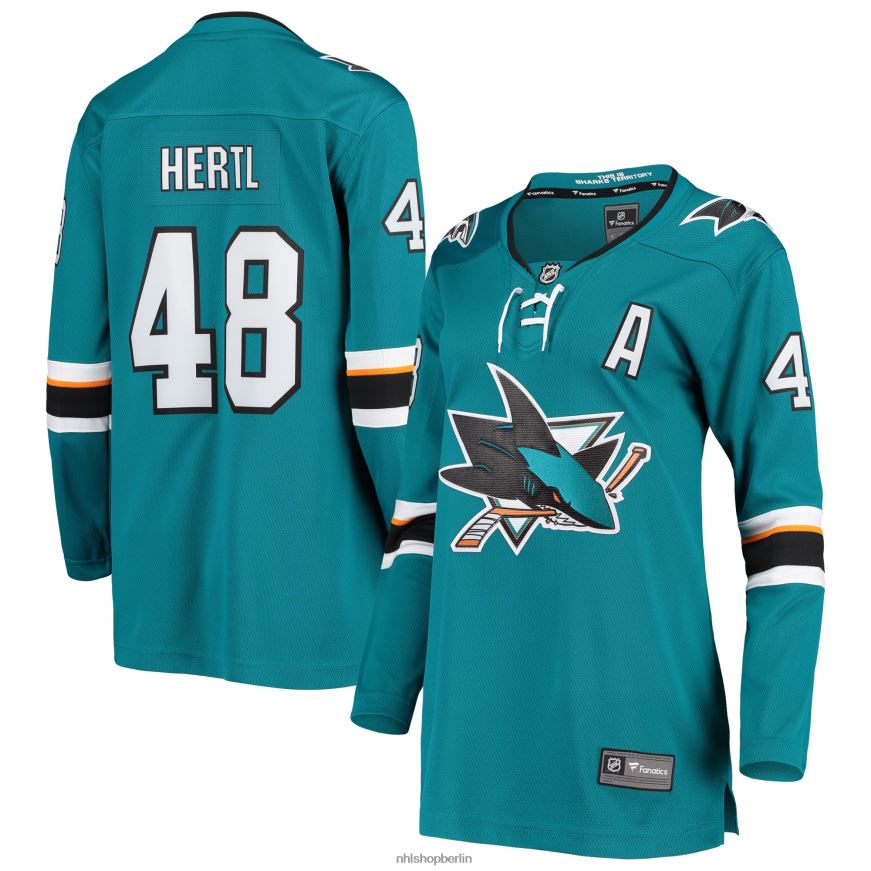 Frauen NHL Blaugrünes Breakaway-Spielertrikot der San Jose Sharks mit Tomas Hertl Fanatics-Logo Kleidung BF680T1932