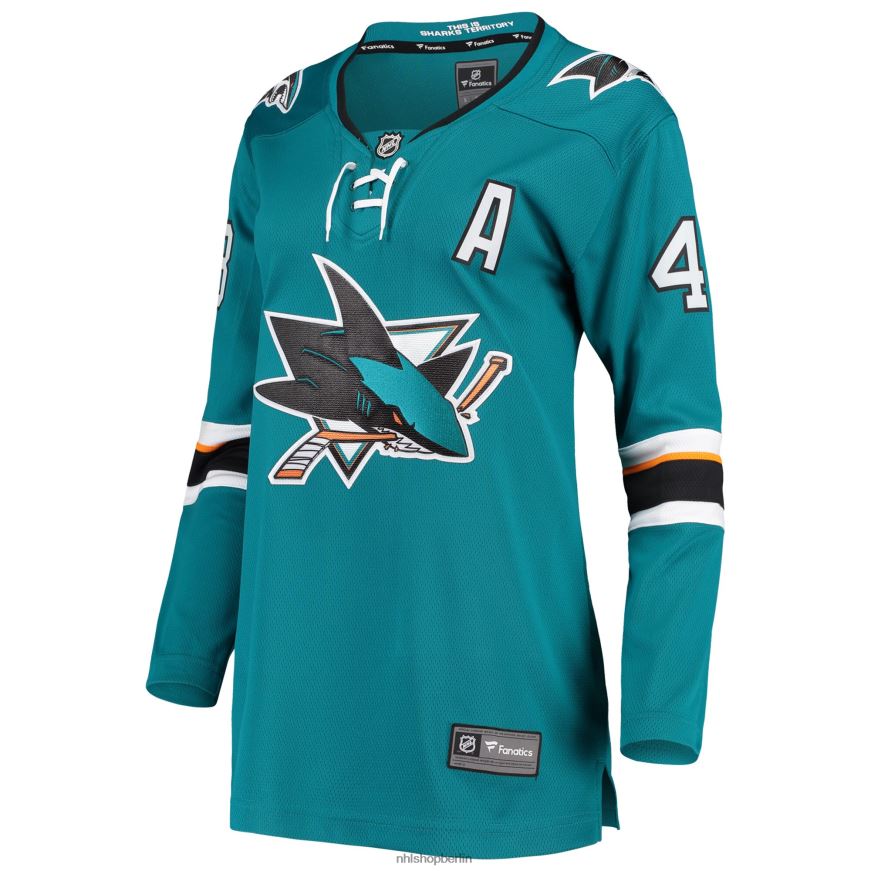 Frauen NHL Blaugrünes Breakaway-Spielertrikot der San Jose Sharks mit Tomas Hertl Fanatics-Logo Kleidung BF680T1932