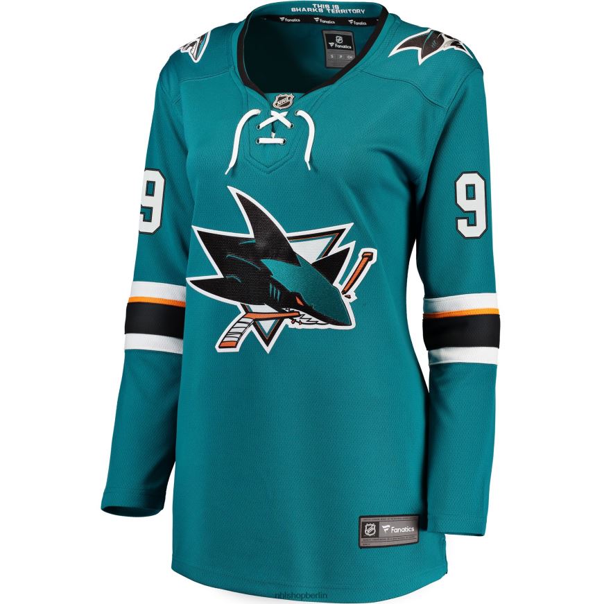 Frauen NHL Blaugrünes Breakaway-Trikot der San Jose Sharks mit Evander Kane Fanatics-Logo Kleidung BF680T1956