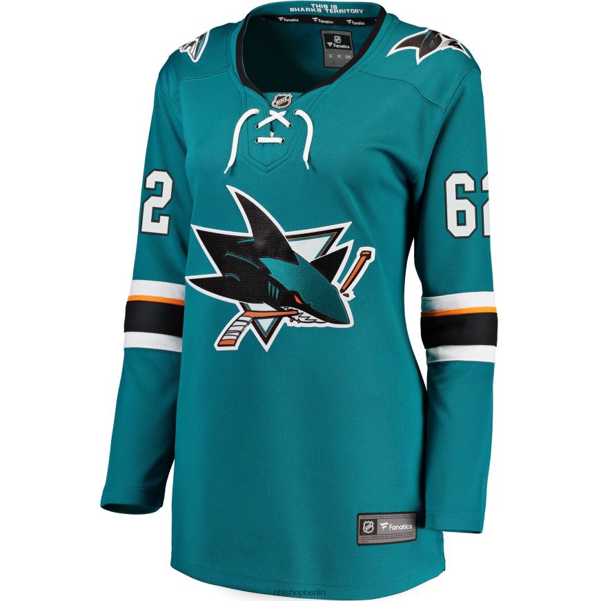 Frauen NHL Blaugrünes Breakaway-Trikot der San Jose Sharks mit Kevin Labanc Fanatics-Logo Kleidung BF680T2100