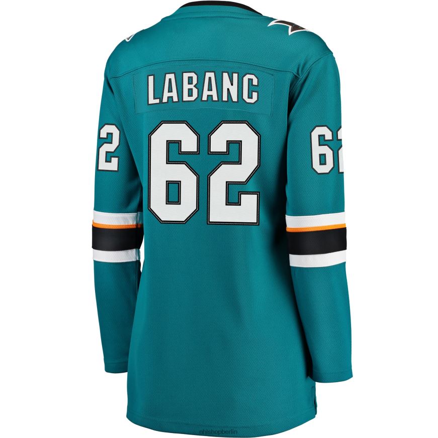 Frauen NHL Blaugrünes Breakaway-Trikot der San Jose Sharks mit Kevin Labanc Fanatics-Logo Kleidung BF680T2100