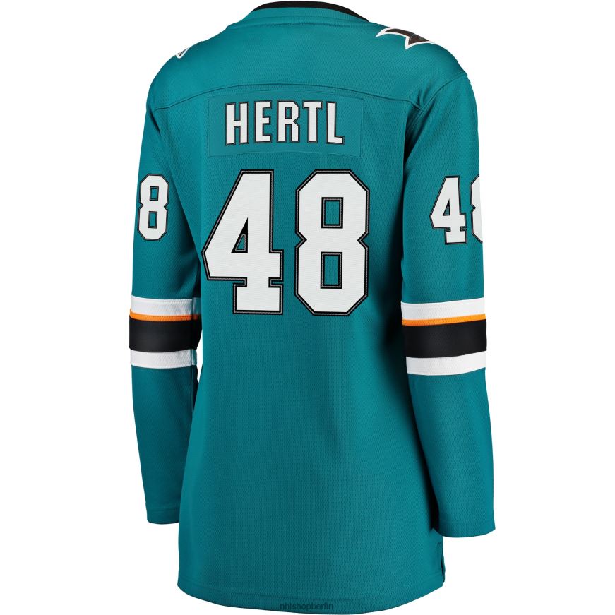 Frauen NHL Blaugrünes Breakaway-Trikot der San Jose Sharks mit Tomas Hertl Fanatics-Logo Kleidung BF680T2099