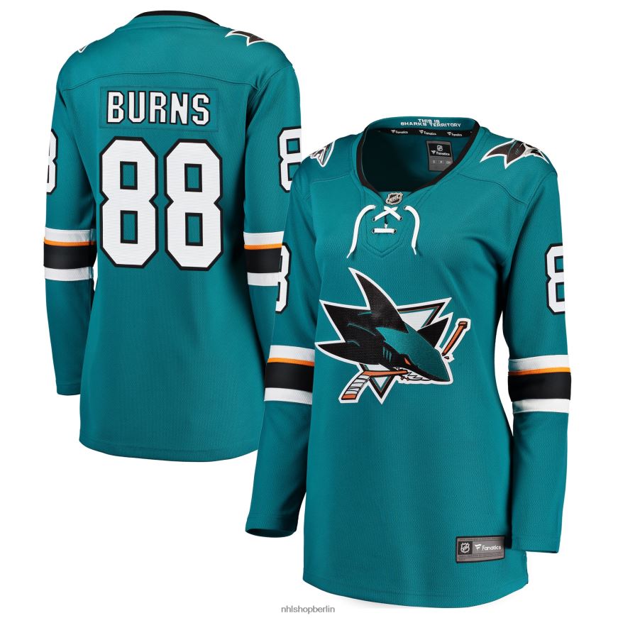 Frauen NHL Blaugrünes Home-Breakaway-Spielertrikot der San Jose Sharks mit Brent Burns Fanatics-Logo Kleidung BF680T962