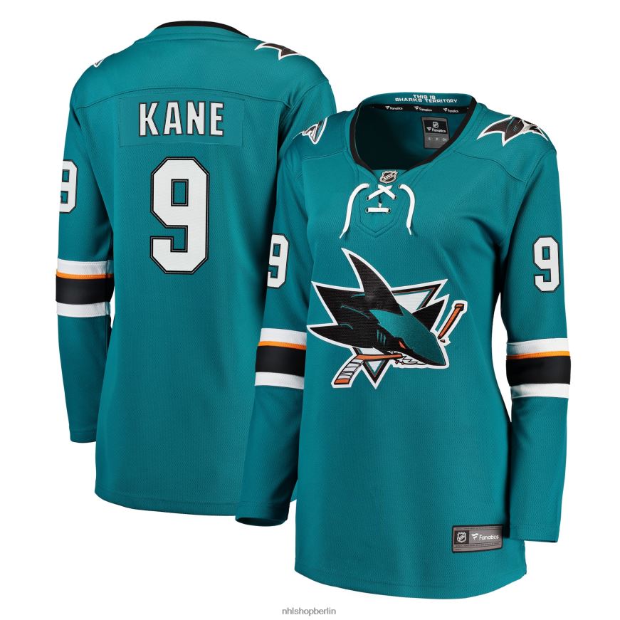 Frauen NHL Blaugrünes Premier Breakaway-Spielertrikot der San Jose Sharks mit Fanatics-Logo von Evander Kane Kleidung BF680T1123