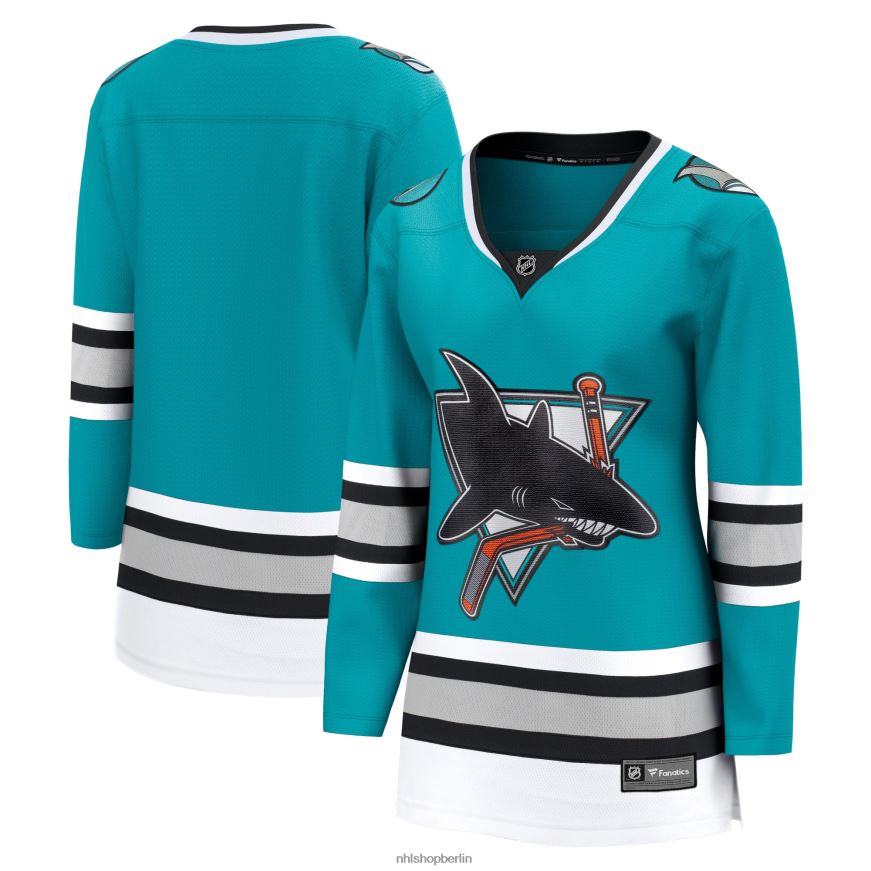 Frauen NHL Blaugrünes Premier-Breakaway-Team-Trikot der San Jose Sharks Fanatics zum 30-jährigen Jubiläum Kleidung BF680T667