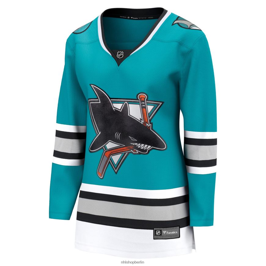 Frauen NHL Blaugrünes Premier-Breakaway-Team-Trikot der San Jose Sharks Fanatics zum 30-jährigen Jubiläum Kleidung BF680T667